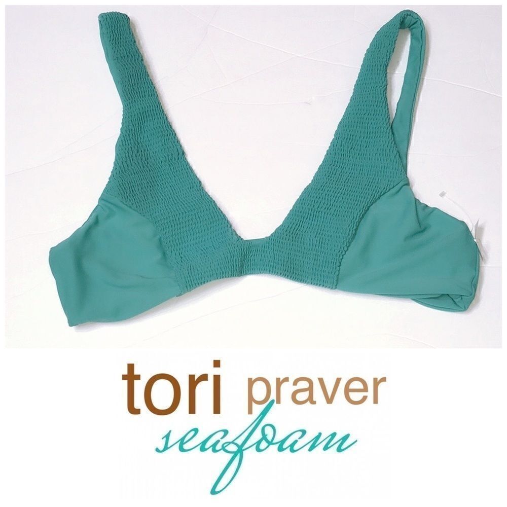 Smocked seafoam green bikini top. NWOT